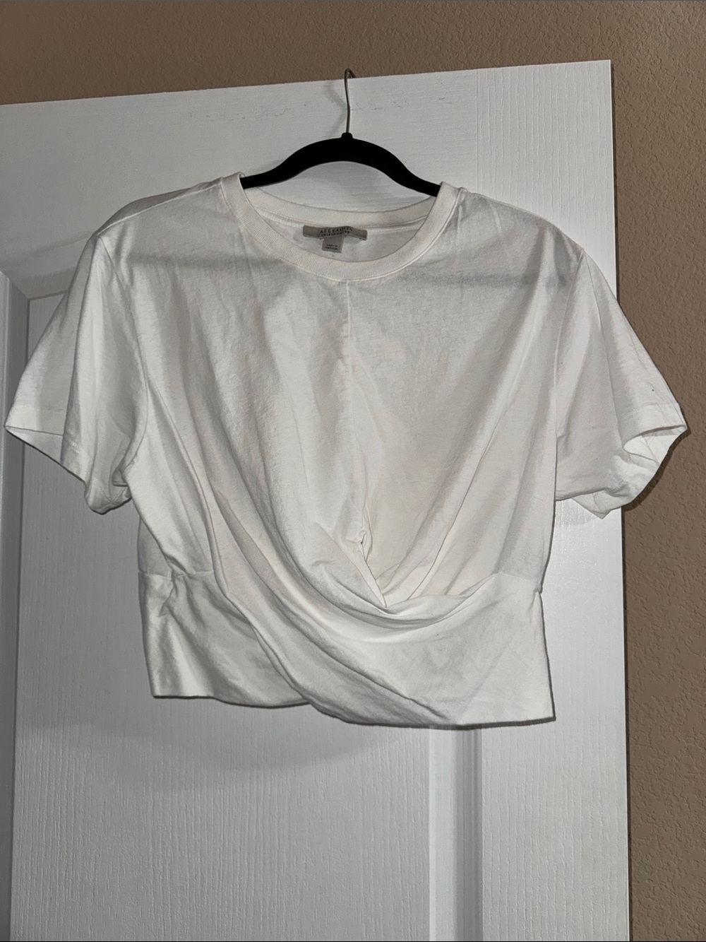 All Saints White Draped Crop Tee